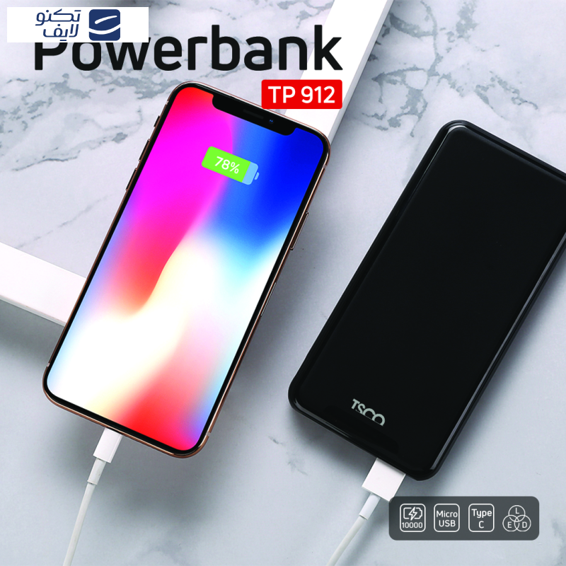 پاوربانک تسکو مدل TP 912 ظرفیت 10000 میلی آمپر ساعت پاوربانک تسکو مدل TP 912 ظرفیت 10000 میلی آمپر ساعت
