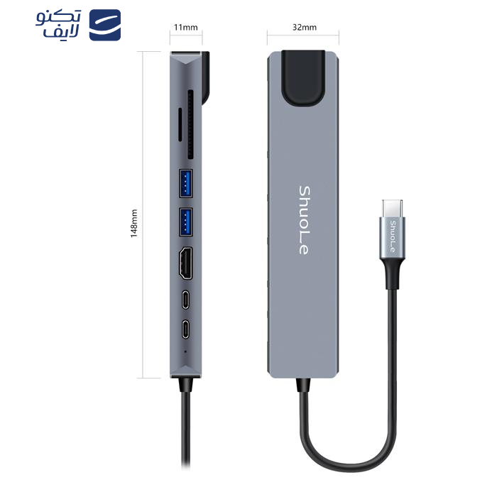 هاب ۸ پورت USB-C شوله مدل H801