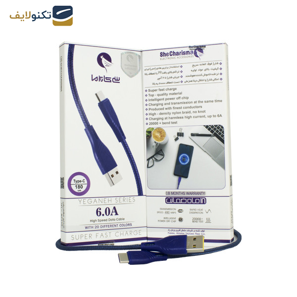 کابل تبدیل USB به USB-C شی کاریزما مدل یگانه طول 1.8متر کابل تبدیل USB به USB-C شی کاریزما مدل یگانه طول 1.8متر