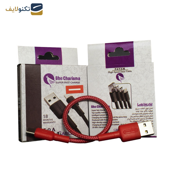 کابل تبدیل USB به لایتنینگ شی کاریزما مدل پیام طول 0.3 متر کابل تبدیل USB به لایتنینگ شی کاریزما مدل پیام طول 0.3 متر