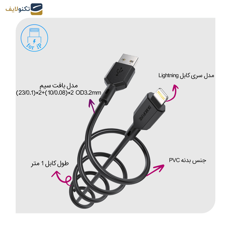 کابل تبدیل USB به لایتنینگ بروفون مدل BX70 طول 1 متر کابل تبدیل USB به لایتنینگ بروفون مدل BX70 طول 1 متر