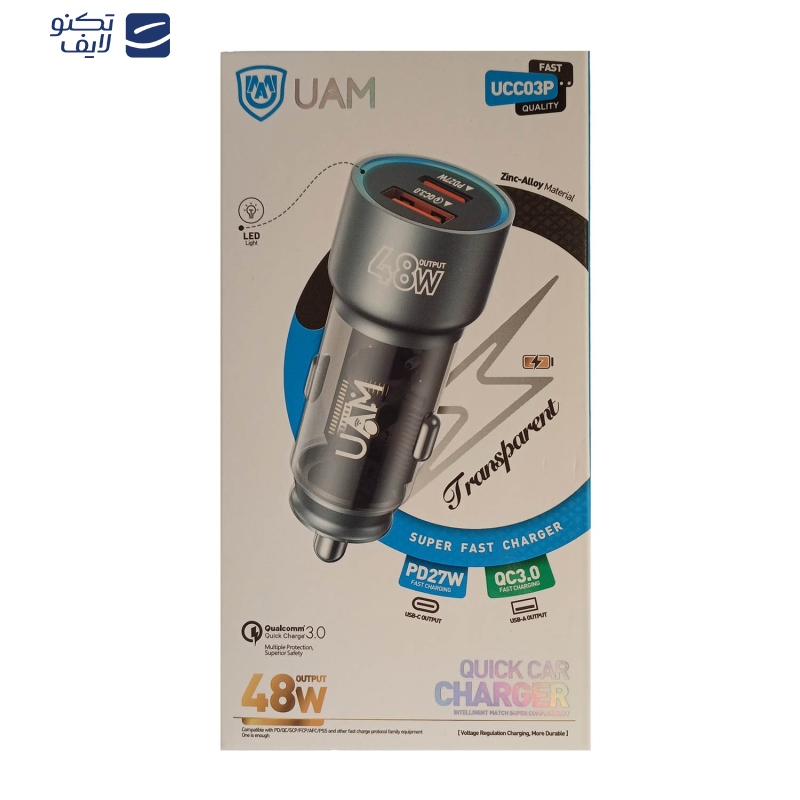 شارژر فندکی 48 وات یو ای ام مدل ucc03p به همراه کابل USB-C