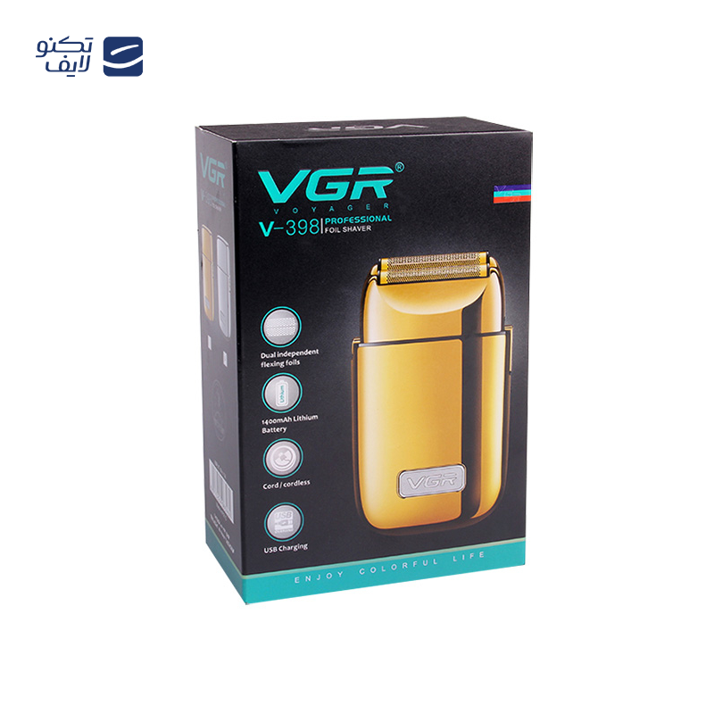 ماشین اصلاح موی صورت وی جی ار مدل V 398، اصلاح به صورت صفر زن، منبع انرژی باتری، تکنولوژی اصلاح به صورت فویلی، مدت زمان شارژ 120 دقیقه و مدت زمان استفاده پس از شارژ 120 دقیقه، به همراه کیف نگهداری، برس تمیزکننده، قابل استفاده به صورت با سیم و بی سیم ماشین اصلاح موی صورت وی جی ار مدل V 398، اصلاح به صورت صفر زن، منبع انرژی باتری، تکنولوژی اصلاح به صورت فویلی، مدت زمان شارژ 120 دقیقه و مدت زمان استفاده پس از شارژ 120 دقیقه، به همراه کیف نگهداری، برس تمیزکننده، قابل استفاده به صورت با سیم و بی سیم