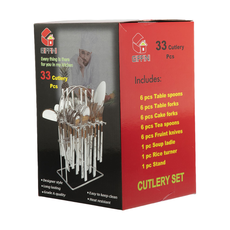 سرویس قاشق و چنگال 33 پارچه جی فی نی مدل W-MARBLE سرویس قاشق و چنگال 33 پارچه جی فی نی مدل W-MARBLE