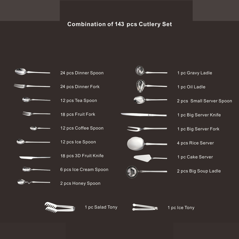 سرویس قاشق و چنگال 143 پارچه جی فی نی مدل 08 سرویس قاشق و چنگال 143 پارچه جی فی نی مدل 08