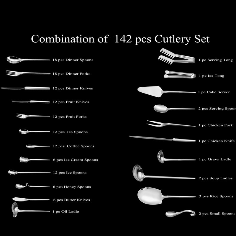 سرویس قاشق و چنگال 142 پارچه جی فی نی مدل R-968 لاکچری سرویس قاشق و چنگال 142 پارچه جی فی نی مدل R-968 لاکچری