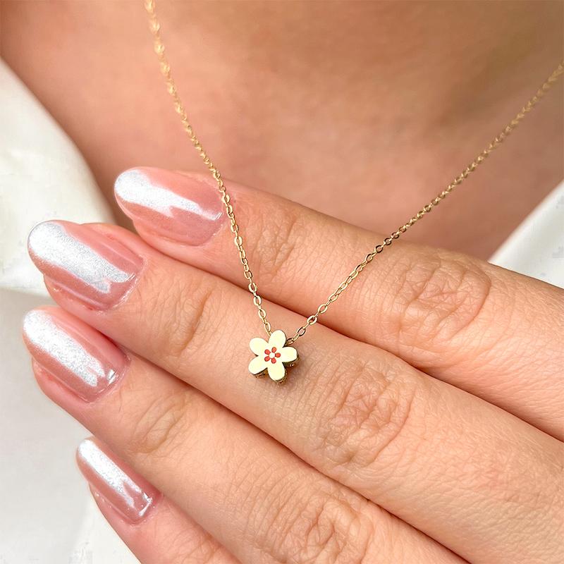 گردنبند طلا 18 عیار زنانه دیانا مدل گل دو رنگ