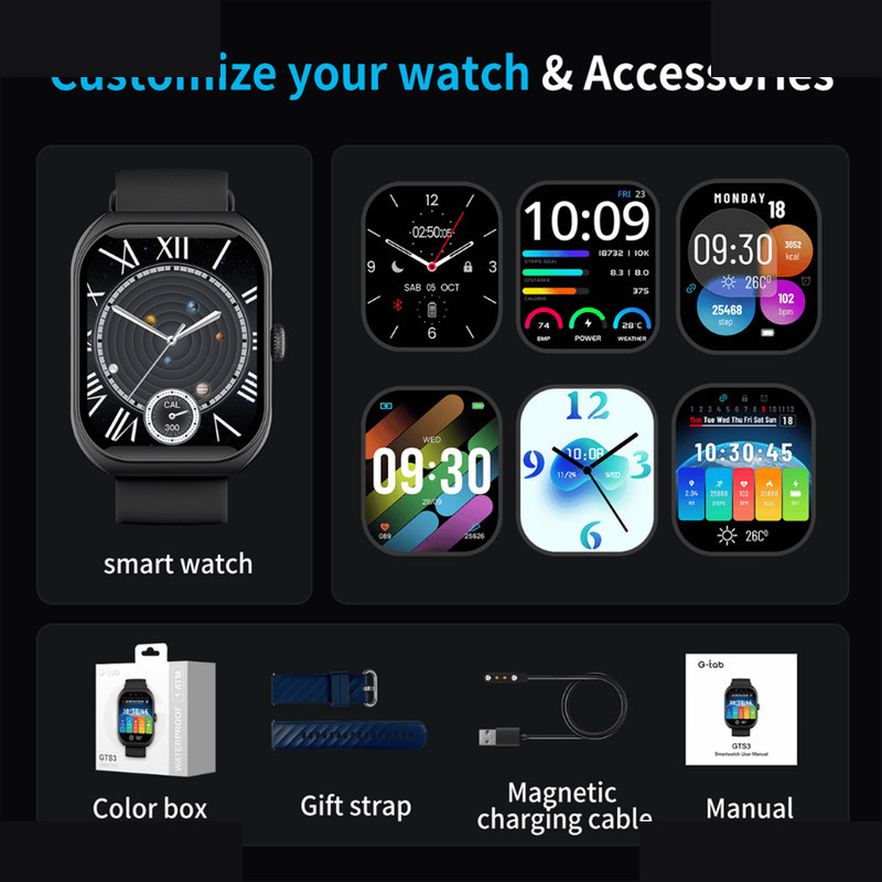 ساعت هوشمند جی تب مدل GTS 3 با بند سیلیکونی