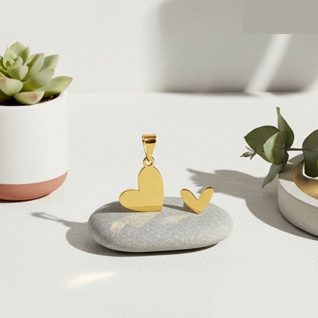 نیم ست طلا 18 عیار زنانه گالری قو طلایی مدل  قلب مینیمال