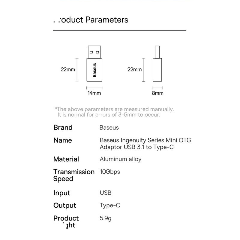 مبدل USB 3.1 به USB-C بیسوس مدل 10Gbps-OTG مبدل USB 3.1 به USB-C بیسوس مدل 10Gbps-OTG