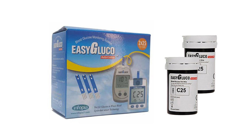 دستگاه تست قند خون اینفوپیا مدل EasyGluco به همراه 4 بسته نوار 25 عددی دستگاه تست قند خون اینفوپیا مدل EasyGluco به همراه 4 بسته نوار 25 عددی