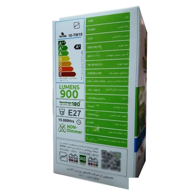 لامپ ال ای دی 10 وات تک تاب مدل حبابی فوق کم مصرف پایه E27 مجموعه 6 عددی