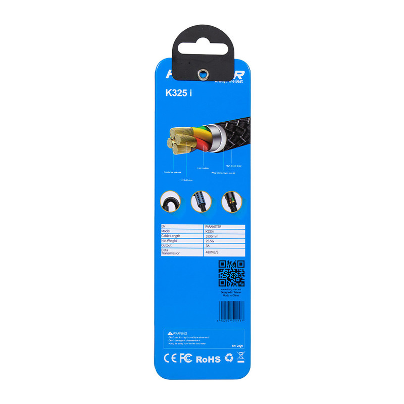 کابل تبدیل USB به لایتنینگ کینگ استار مدل K325i طول 1 متر کابل تبدیل USB به لایتنینگ کینگ استار مدل K325i طول 1 متر