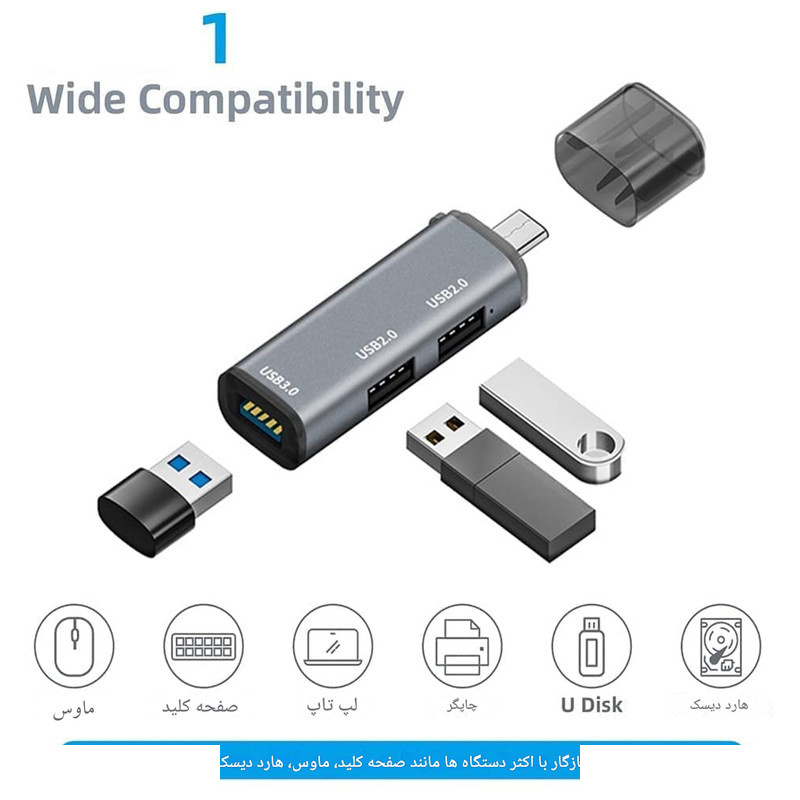 هاب 3 پورت USB-C/USB3.0 مجنتیک مدل ADS-302C هاب 3 پورت USB-C/USB3.0 مجنتیک مدل ADS-302C