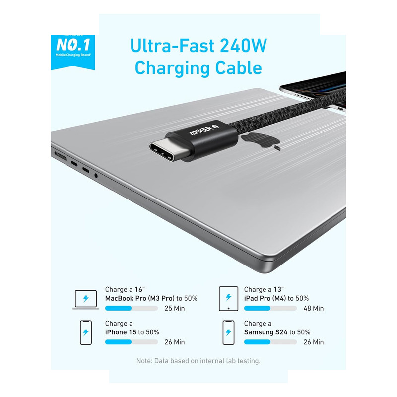 کابل تبدیل USB-C به USB-C انکر مدل Zolo A8060 طول 0.9 متر با توان 240 وات کابل تبدیل USB-C به USB-C انکر مدل Zolo A8060 طول 0.9 متر با توان 240 وات