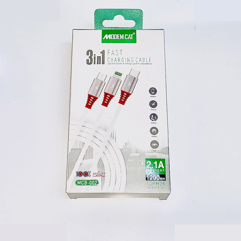 کابل تبدیل USB به لایتنینگ/USB-C/microUSB مودم کت مدل C08 طول 1.2 متر کابل تبدیل USB به لایتنینگ/USB-C/microUSB مودم کت مدل C08 طول 1.2 متر