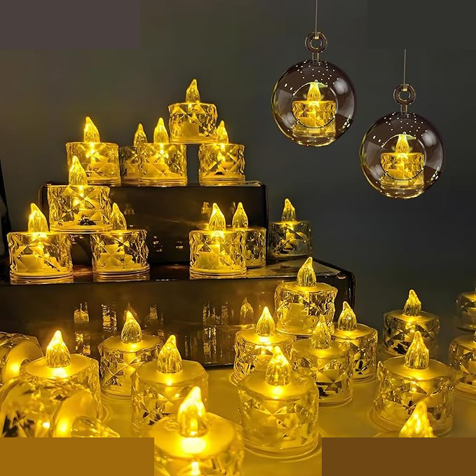 شمع ال ای دی مدل کریستالی شفاف طرح Diamond مجموعه 24 عددی شمع ال ای دی مدل کریستالی شفاف طرح Diamond مجموعه 24 عددی