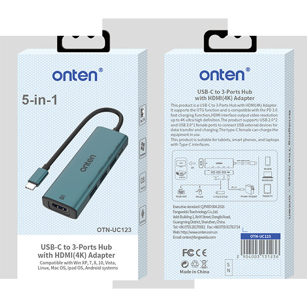 هاب 5 پورت USB-C اونتن مدل UC123 هاب 5 پورت USB-C اونتن مدل UC123