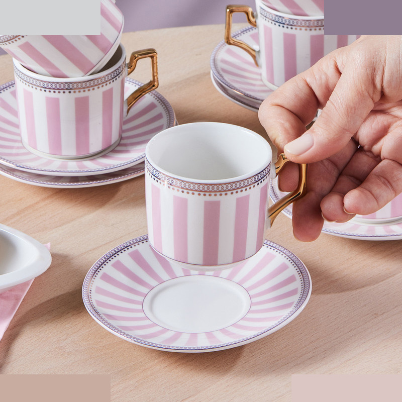 سرویس قهوه خوری 12 پارچه 6 نفره کاراجا مدل Jolly Pink Bold Line سرویس قهوه خوری 12 پارچه 6 نفره کاراجا مدل Jolly Pink Bold Line