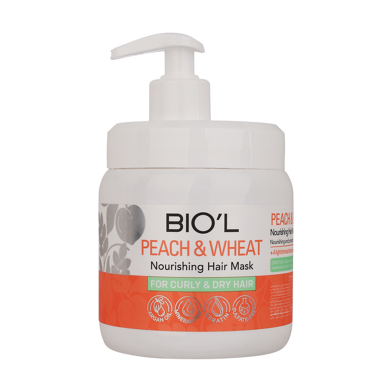 ماسک تقویت کننده مو بیول مدل Peach And Wheat مناسب برای موهای فر و خشک حجم 500 میلی لیتر ماسک تقویت کننده مو بیول مدل Peach And Wheat مناسب برای موهای فر و خشک حجم 500 میلی لیتر