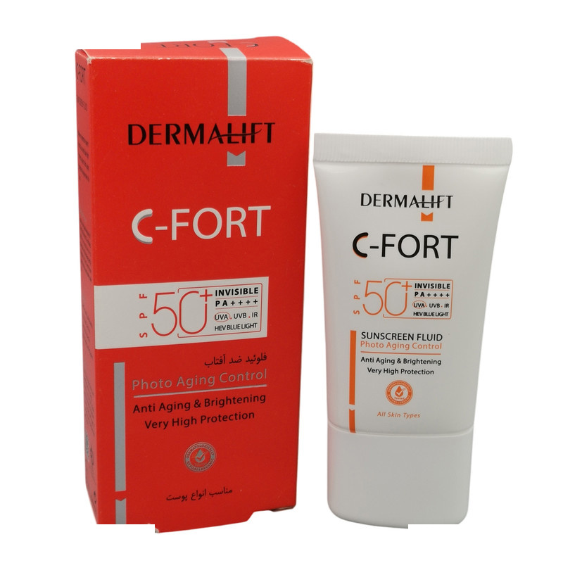 فلوئید ضد آفتاب بی رنگ درمالیفت SPF 50 مدل C-Fort مناسب انواع پوست حجم 40 میلیلیتر فلوئید ضد آفتاب بی رنگ درمالیفت SPF 50 مدل C-Fort مناسب انواع پوست حجم 40 میلیلیتر