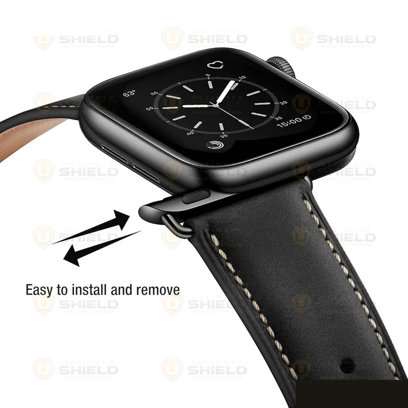 بند آلتیمیت شیلد مدل Leather SM BK مناسب برای اپل واچ 41 میلی متری سری 7/8/9/SE 2021 بند آلتیمیت شیلد مدل Leather SM BK مناسب برای اپل واچ 41 میلی متری سری 7/8/9/SE 2021