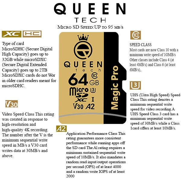 کارت حافظه MicroSD HC کویین تک (Queen Tech) مدل A2-V30-633X ظرفیت 64 گیگابایت به همراه آداپتور SD کارت حافظه MicroSD HC کویین تک (Queen Tech) مدل A2-V30-633X ظرفیت 64 گیگابایت به همراه آداپتور SD