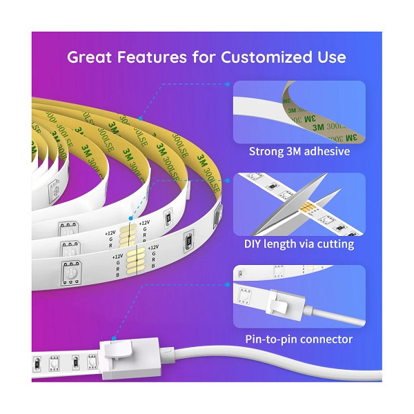 ریسه هوشمند گووی مدل RGB Smart WiFi + Bluetooth LED Strip H6110 سایز 10 متر ریسه هوشمند گووی مدل RGB Smart WiFi + Bluetooth LED Strip H6110 سایز 10 متر
