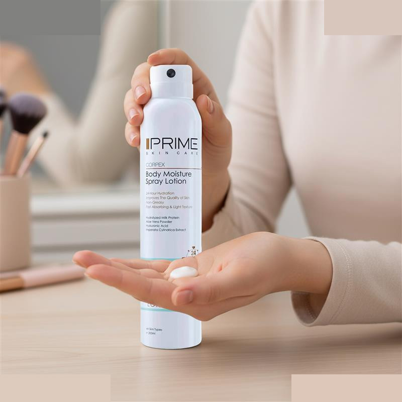 اسپری لوسیون آبرسان بدن پرایم مدل Long Lasting حجم 200 میلی لیتر با ماندگاری 24 ساعته اسپری لوسیون آبرسان بدن پرایم مدل Long Lasting حجم 200 میلی لیتر با ماندگاری 24 ساعته