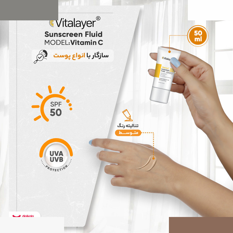 کرم ضد آفتاب رنگی ویتالیر، SPF 50، مدل ویتامین سی، مناسب انواع پوست با تنالیته متوسط و حجم 50 میلیلیتر کرم ضد آفتاب رنگی ویتالیر، SPF 50، مدل ویتامین سی، مناسب انواع پوست با تنالیته متوسط و حجم 50 میلیلیتر