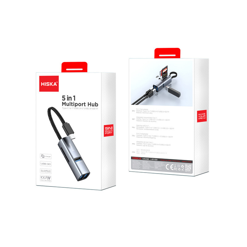 هاب پنج پورت USB-C هیسکا مدل HR-52 هاب پنج پورت USB-C هیسکا مدل HR-52