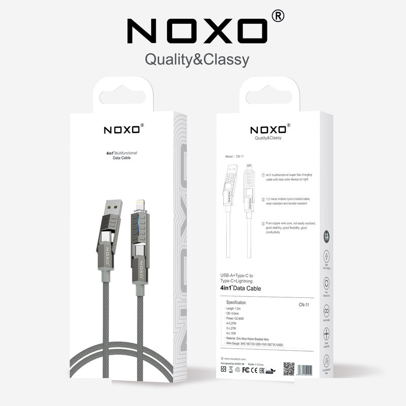 کابل تبدیل USB‑A به USB‑C /لایتنینگ نوکسو مدل 60W CN‑11 طول 1.2 متر کابل تبدیل USB‑A به USB‑C /لایتنینگ نوکسو مدل 60W CN‑11 طول 1.2 متر