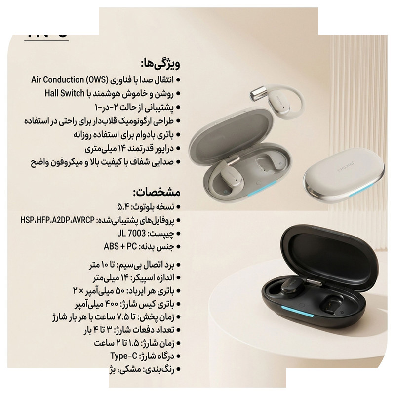 هدفون بلوتوثی القایی نوکسو مدل TN-9 OWS هدفون بلوتوثی القایی نوکسو مدل TN-9 OWS
