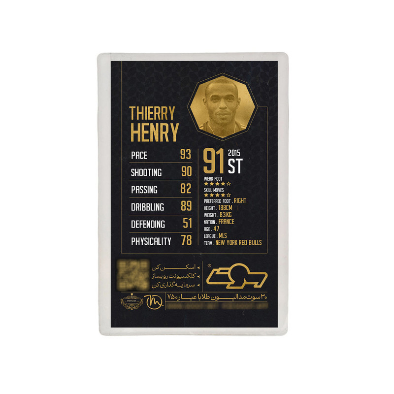 طلا گرمی 18 عیار سوت مدل Thierry Henry طرح کارت فوتبالی 2025 کد SO10114 طلا گرمی 18 عیار سوت مدل Thierry Henry طرح کارت فوتبالی 2025 کد SO10114