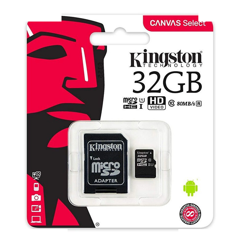کارت حافظه microSDHC کینگستون مدل Canvas Select کلاس 10 استاندارد UHS-I U1 سرعت 80MBps ظرفیت 32 گیگابایت به همراه آداپتور SD کارت حافظه microSDHC کینگستون مدل Canvas Select کلاس 10 استاندارد UHS-I U1 سرعت 80MBps ظرفیت 32 گیگابایت به همراه آداپتور SD