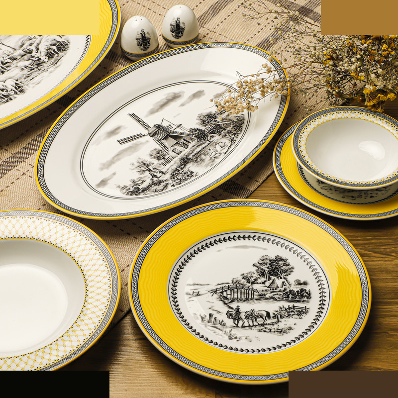 سرویس غذاخوری 28 پارچه 6 نفر چینی زرین ایران مدل ایتالیا اف Village 2 درجه یک