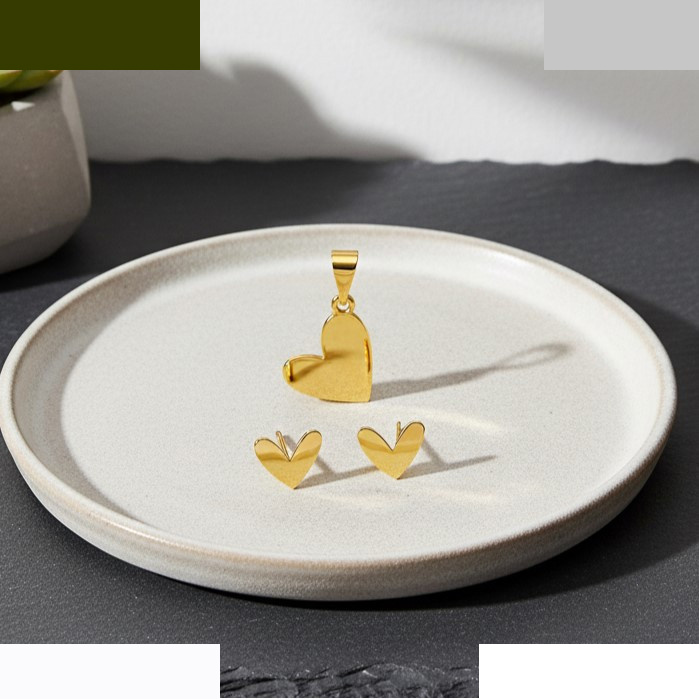 نیم ست طلا 18 عیار زنانه گالری قو طلایی مدل  قلب مینیمال