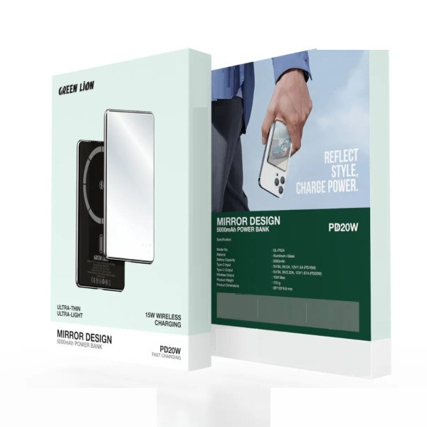 پاوربانک 15 وات گرین لاین مدل مگ سیف Mirror Design با ظرفیت 10000 میلی آمپر ظرفیت پاوربانک 15 وات گرین لاین مدل مگ سیف Mirror Design با ظرفیت 10000 میلی آمپر ظرفیت