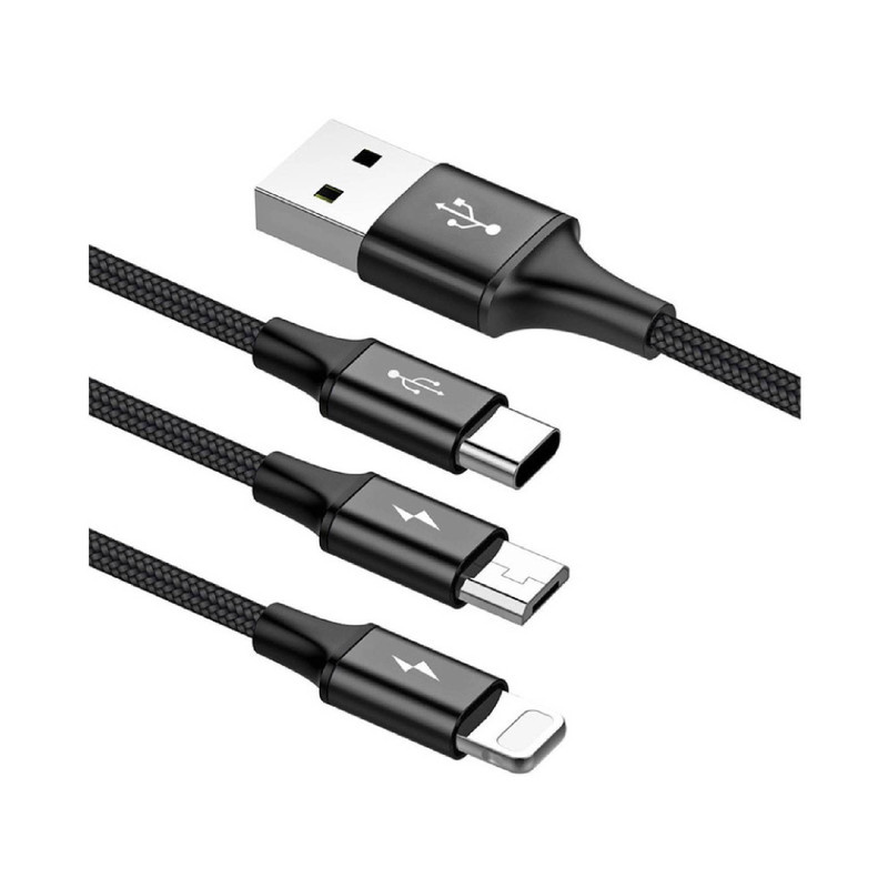 کابل تبدیل USB به لایتنینگ/USB-C/microUSB باسئوس مدل Star Speed طول 1.2 متر کابل تبدیل USB به لایتنینگ/USB-C/microUSB باسئوس مدل Star Speed طول 1.2 متر