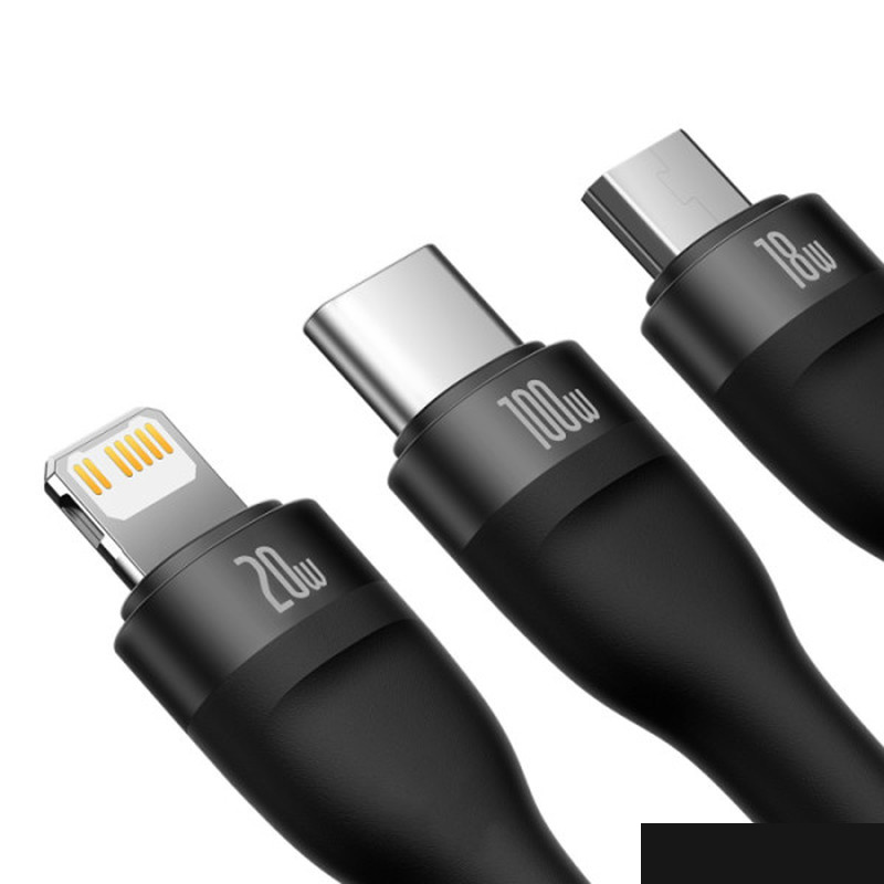 کابل تبدیل USB به USB-C / microUSB / لایتنینگ باسئوس مدل Flash Series Ⅱ 100W طول 1.2 متر کابل تبدیل USB به USB-C / microUSB / لایتنینگ باسئوس مدل Flash Series Ⅱ 100W طول 1.2 متر