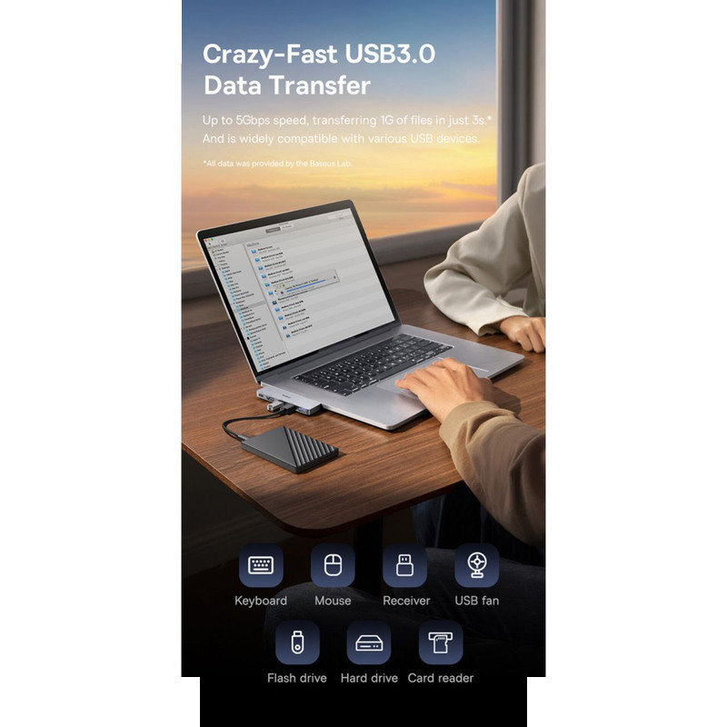 هاب 5 پورت USB-C بیسوس مدل UltraJoy Series BS-OH180 هاب 5 پورت USB-C بیسوس مدل UltraJoy Series BS-OH180