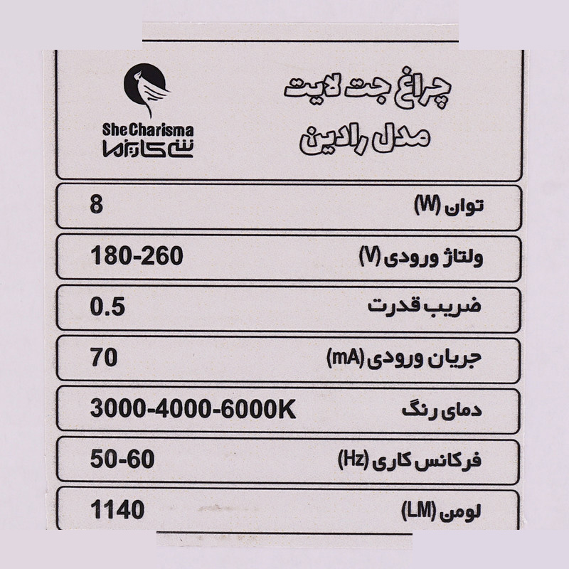 چراغ جت لایت 8 وات شی کاریزما مدل رادین چراغ جت لایت 8 وات شی کاریزما مدل رادین