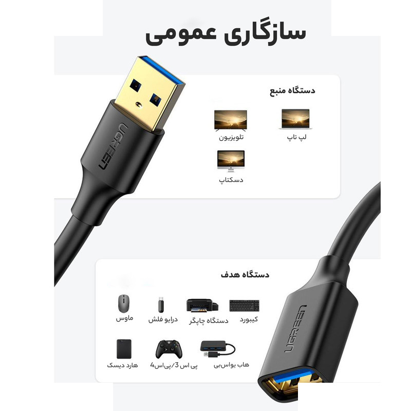 کابل افزایش طول USB 3.0 یوگرین مدل US129 طول 1 متر کابل افزایش طول USB 3.0 یوگرین مدل US129 طول 1 متر