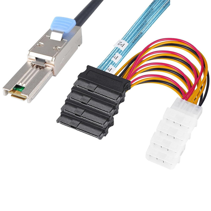 کابل تبدیل Mini SAS SFF-8088 به 4 پورت SFF-8482 29-Pin با برق 4 پین اسمارطور مدل SM195 کابل تبدیل Mini SAS SFF-8088 به 4 پورت SFF-8482 29-Pin با برق 4 پین اسمارطور مدل SM195