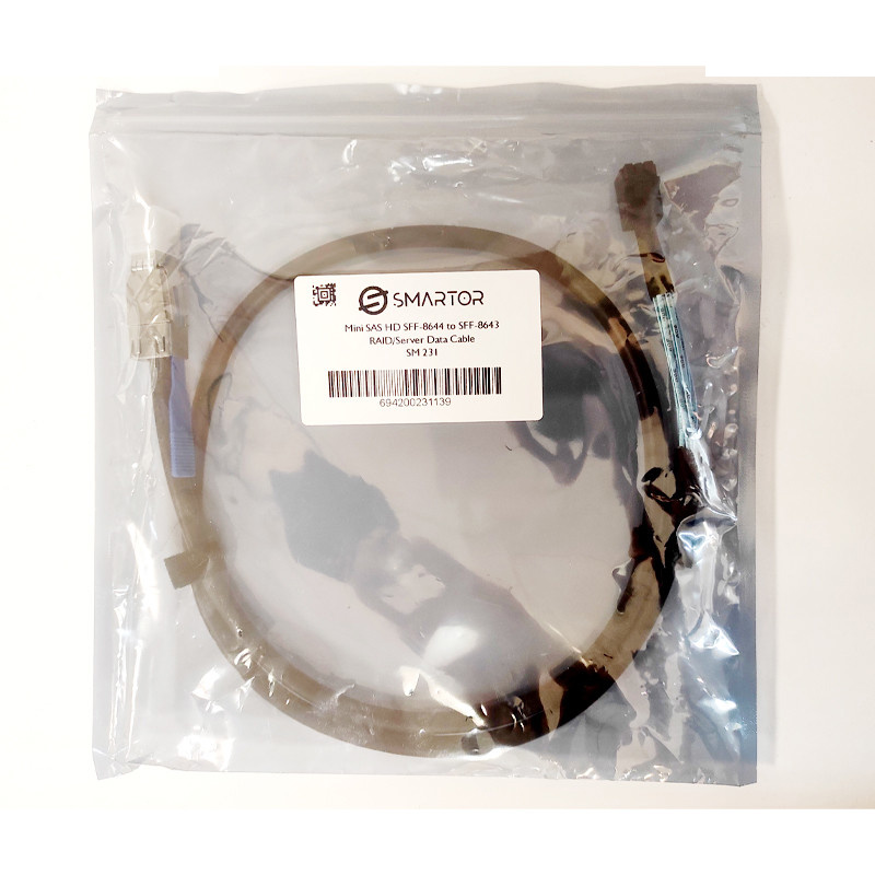 کابل Mini SAS HD SFF-8644 به SFF-8643 اسمارطور مناسب برای RAID و سرور مدل SM231 طول 1 متر کابل Mini SAS HD SFF-8644 به SFF-8643 اسمارطور مناسب برای RAID و سرور مدل SM231 طول 1 متر