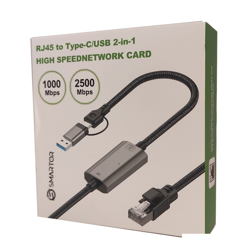 کابل تبدیل RJ45 به USB / usb-C اسمارطور مدل RJ-A-C طول 1.2 متر کابل تبدیل RJ45 به USB / usb-C اسمارطور مدل RJ-A-C طول 1.2 متر