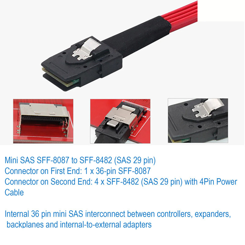 کابل تبدیل Mini SAS SFF-8087 به 4 پورت SFF-8482 29-Pin با برق 4 پین اسمارطور مدل SM81 طول 1 متر کابل تبدیل Mini SAS SFF-8087 به 4 پورت SFF-8482 29-Pin با برق 4 پین اسمارطور مدل SM81 طول 1 متر