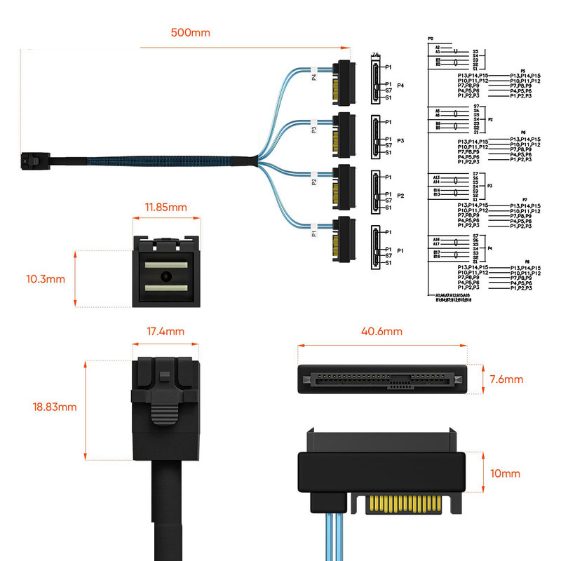 کابل تبدیل Mini SAS HD SFF-8643 به چهار 29pin SFF-8482 با تغذیه ساتا اسمارطور مدل SM155 کابل تبدیل Mini SAS HD SFF-8643 به چهار 29pin SFF-8482 با تغذیه ساتا اسمارطور مدل SM155