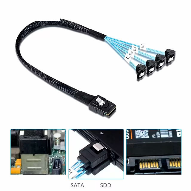 کابل تبدیل 1 به 4 Mini SAS SFF-8087 به SATA اسمارطور مدل 90 درجه SM45 کابل تبدیل 1 به 4 Mini SAS SFF-8087 به SATA اسمارطور مدل 90 درجه SM45