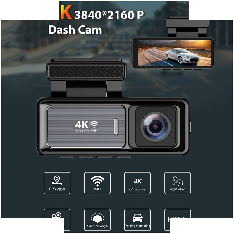 دوربین ثبت وقایع خودرو اتوویژن مدل M6 4K-WiFi به همراه دوربین عقب و کیت برق مستقیم